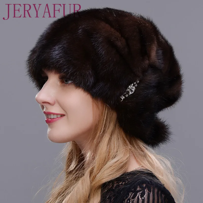 JERYAFUR, русская зима, женская теплая и теплая шапка из меха норки, шапка ручной работы, зимняя шапка, декоративная шапка, Лыжные шапки