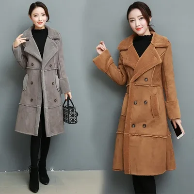 Женское пальто из овечьей кожи средней длины, утолщенное теплое тонкое пальто из овечьей шерсти, замшевая кожаная куртка на осень и зиму, женская верхняя одежда