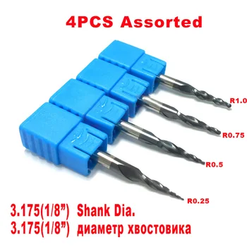 

4pcs Carbide Tapered Ball Nose End Mill Milling Cutter 1/8 Shank HRC55 Set Kit