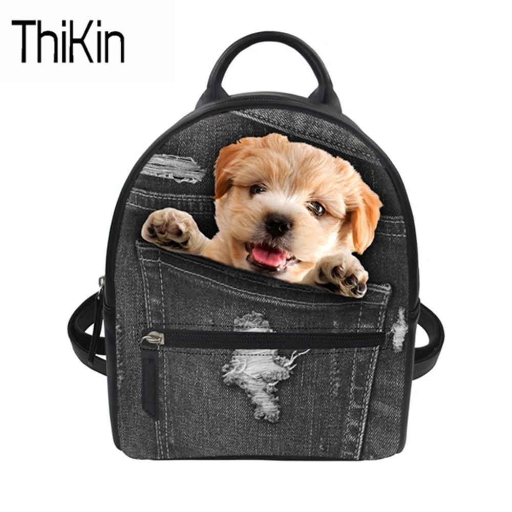THIKIN Children Backpack Black Grey Jeans Pocket Pug Print Kids Book