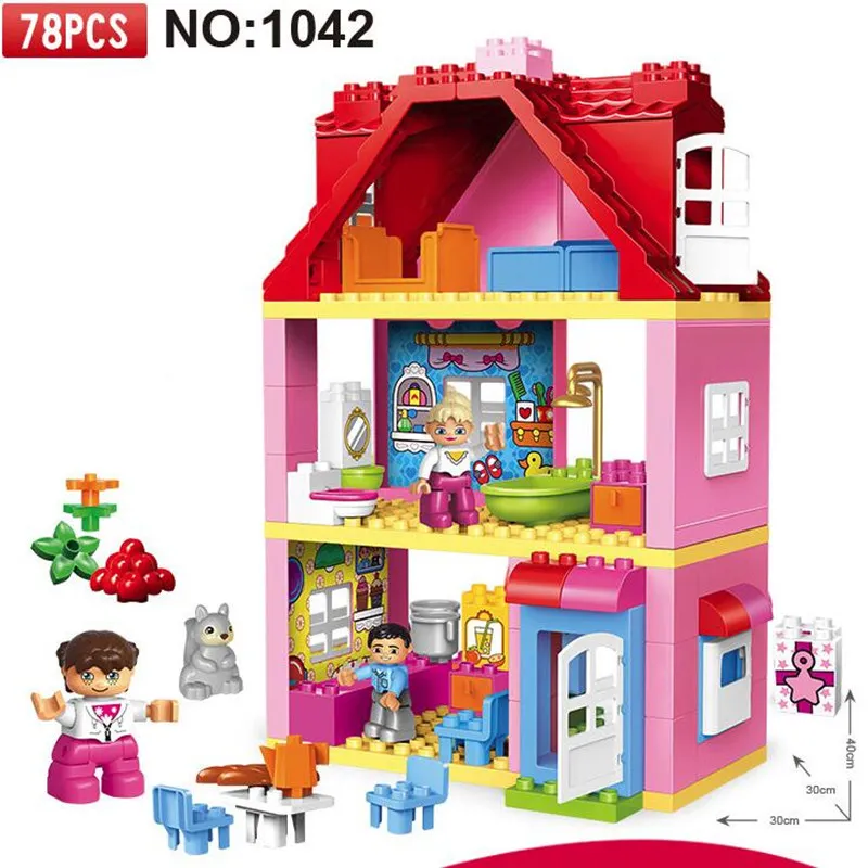 Большие частицы друзья кирпич набор розовый город девушка принцесса семья Дом строительный блок совместим с DuploINGlys детские игрушки