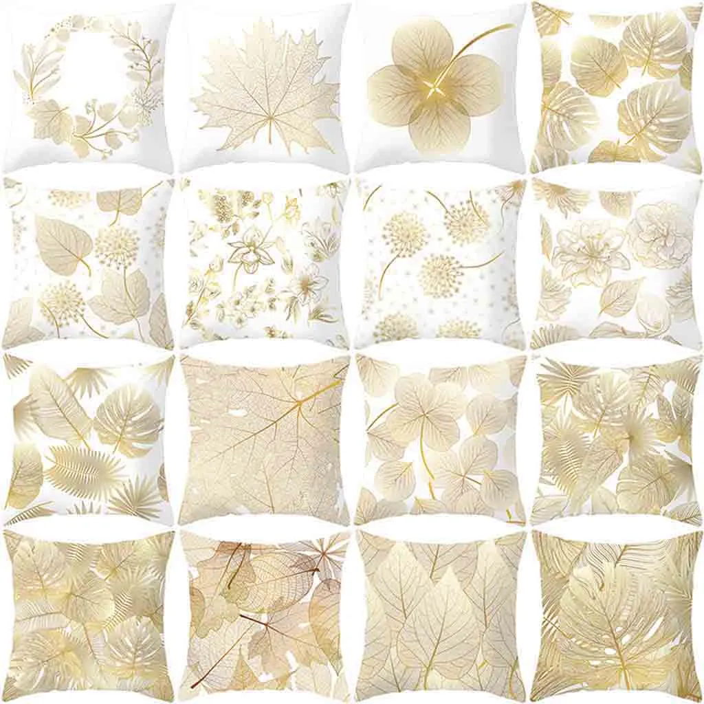 

Creative Gold Leaf Rib Pattern Cushion Cover Gold Plant Printed Polyester Pillow Case Cover Sofa Home Decoration