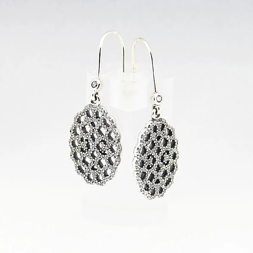 

Authentic 925 Sterling Silver Lace Hoop Earrings For Women Style Girl Sterling-Silver-Jewelry Earring Fashion Jewelry