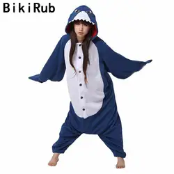 BIKIRUB унисекс Пижама для взрослых, одежда для сна 2019 Симпатичные Акула мультфильм пижамы комплекты Для женщин фланель с капюшоном пижамные