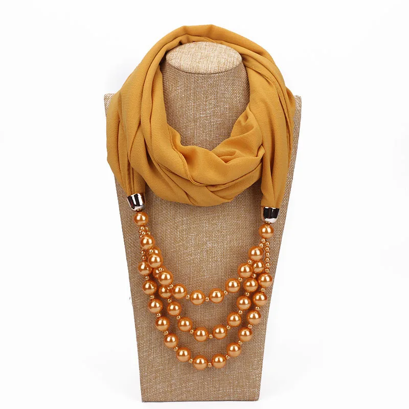 Новинка, ожерелье с жемчужной цепочкой, женский шарф для женщин, ювелирные изделия, шарфы, шарф, платок для женщин - Цвет: Apricot yellow