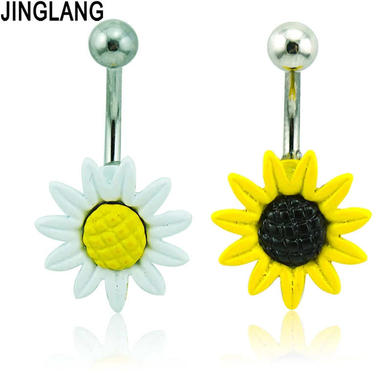 New Surgical Steel Sunflower Navel Ring Belly Bar Barbell Piercing Jewelry Women