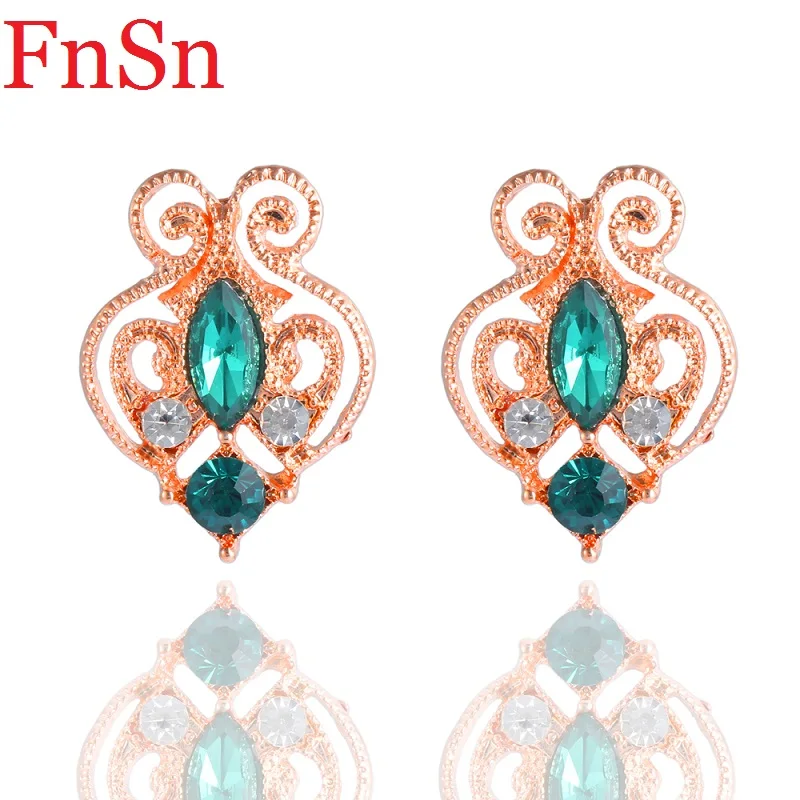 Fnsn 2017 модные новые поступления серьги-гвоздики для женщин Золотые кристаллы