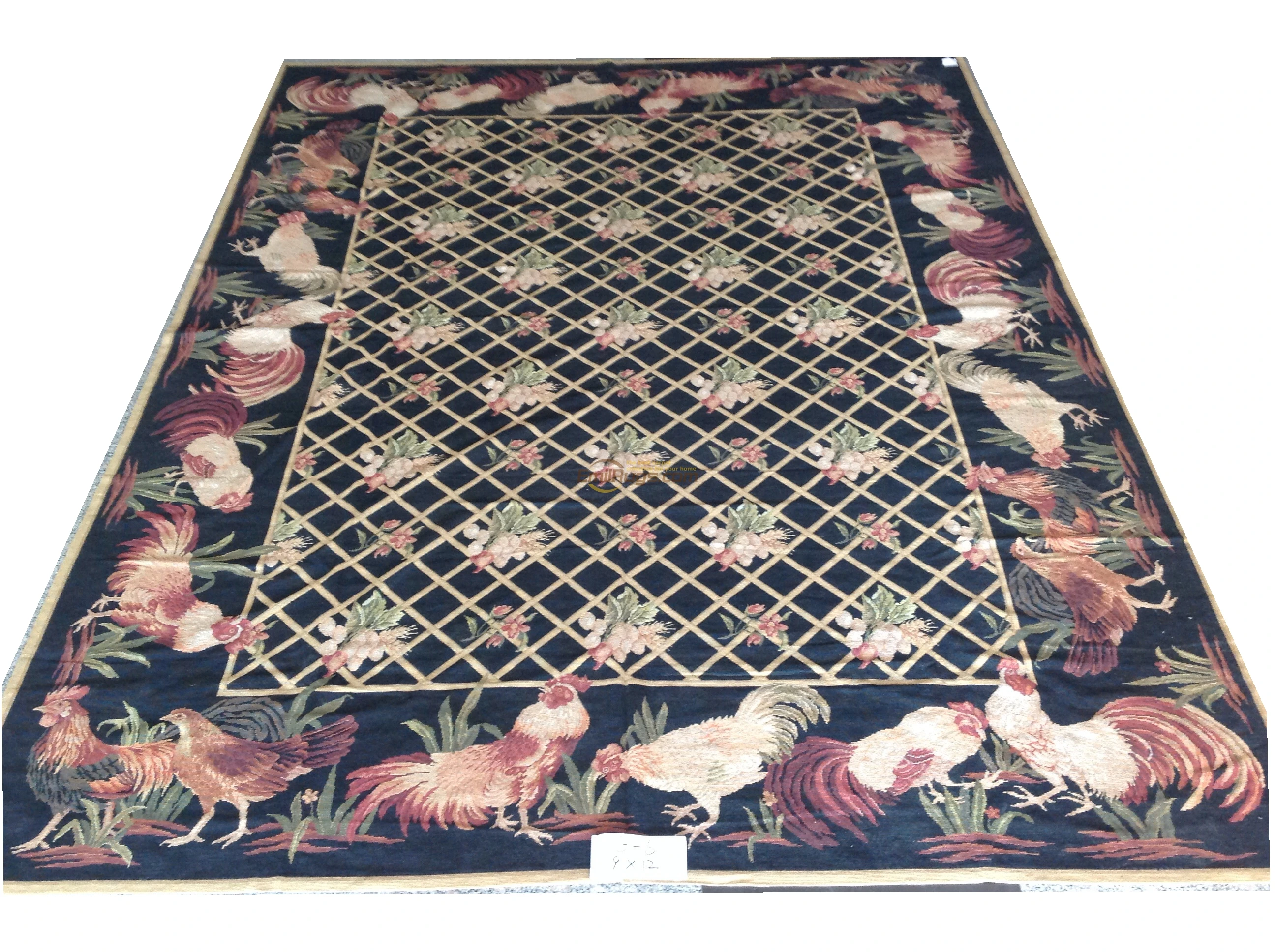 All Floral Fine Needle Embroidered Carpet Hand stitched Wool Needle