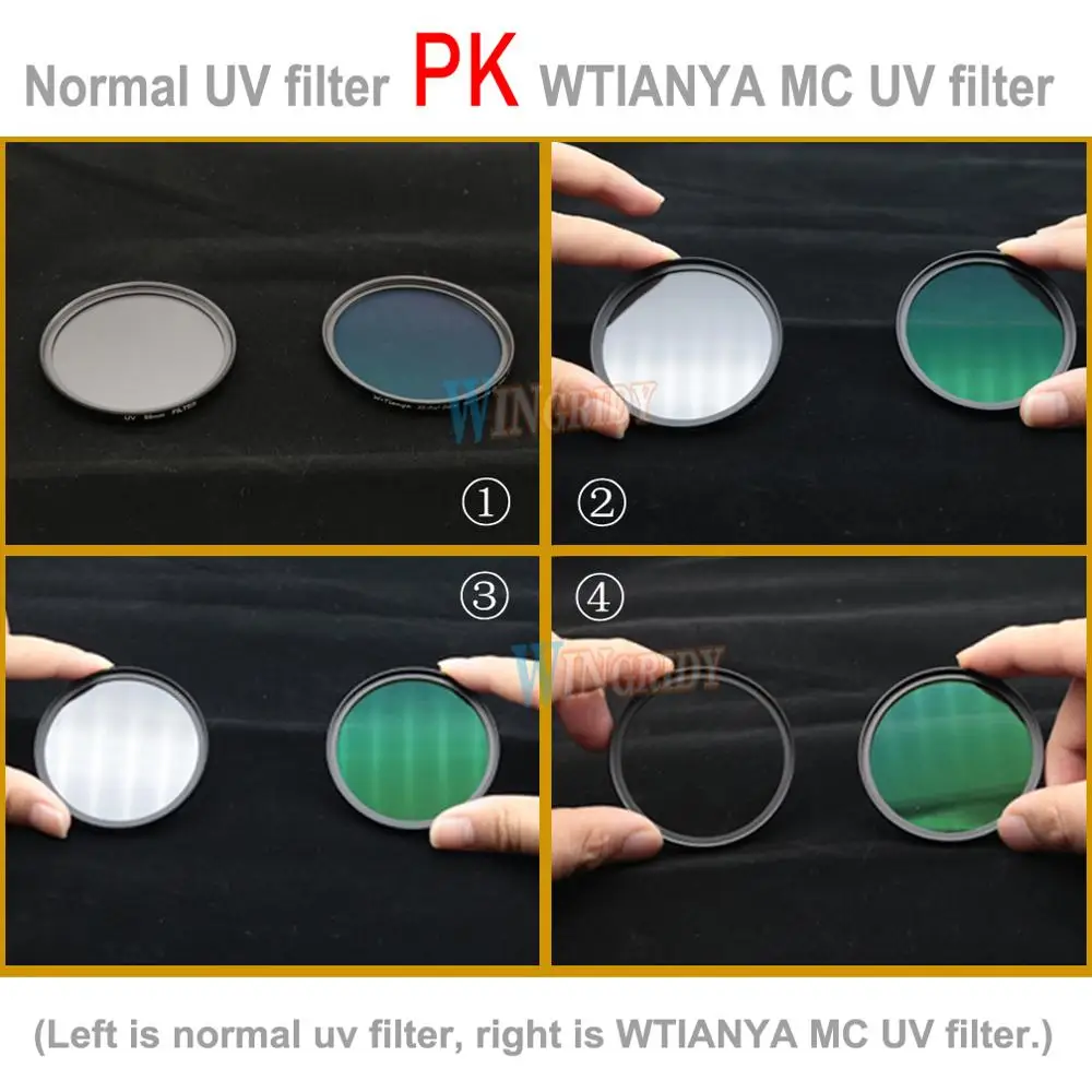 WTIANYA супер DMC UV фильтр зеленой многослойное покрытие фильтр 52 58 37 40,5 43 46 49 55 62 67 72 77 82 95 мм для цифровой зеркальной камеры Canon Nikon Камера