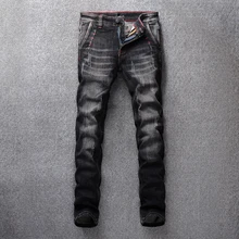 Итальянские винтажные стильные модные мужские джинсы Черные Серые Эластичные Классические джинсы стрейч джинсовые длинные брюки уличная хип хоп джинсы мужские