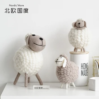 

Nordic Creative Plush Cartoon little sheep figurine home decor crafts room decoration objects Children's room animal figurines