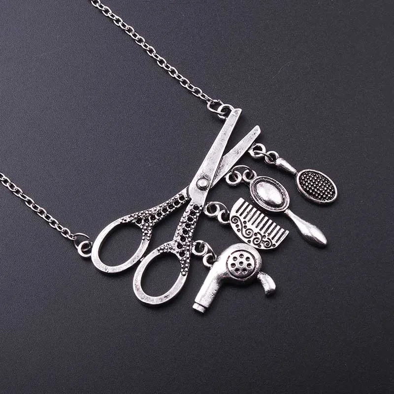 

Vintage Necklace Hair Dryer/Scissor/Comb/Mirror Pendants Necklace Barber Shop Hair Dresser Scissors Necklaces Christmas gift