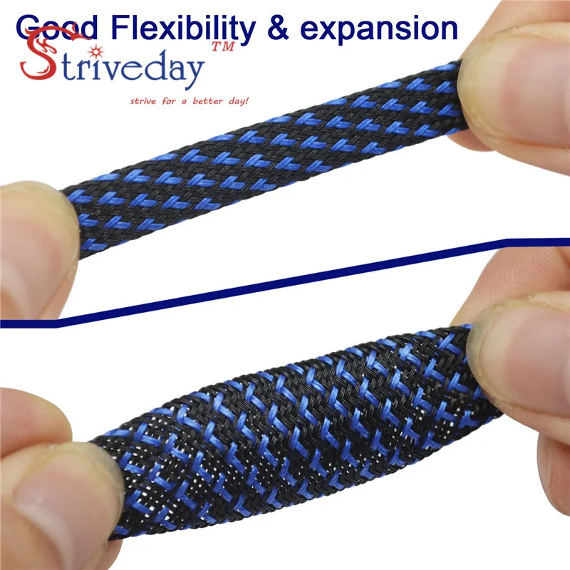 1meters High quality 4/6/8/10/12/14/16mm PET Expandable Braid Sleeving High Density Flexo Sheathing Plaited Cable Sleeves