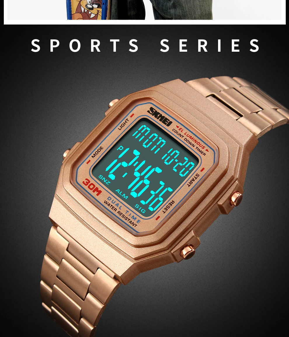 SKMEI мужские часы Топ бренд класса люкс спортивные цифровые часы обратного отсчета водонепроницаемый Нержавеющая сталь светодиодный наручные часы Relogio Masculino