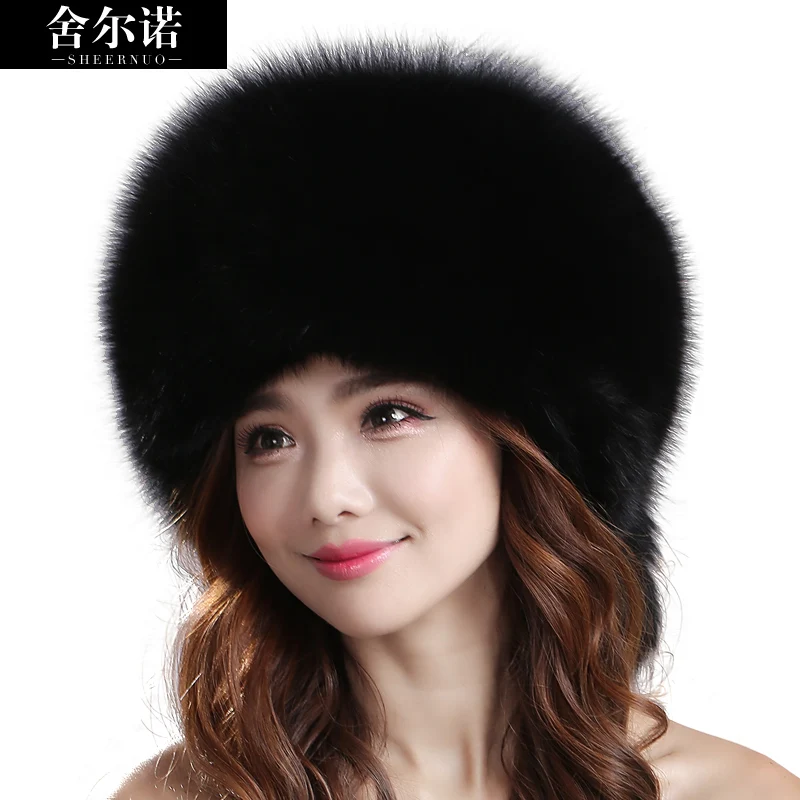 

sheernuo New style whole big fox fur hat female winter warm fashion fur blue fox big tail hat goddess hat sexy generous