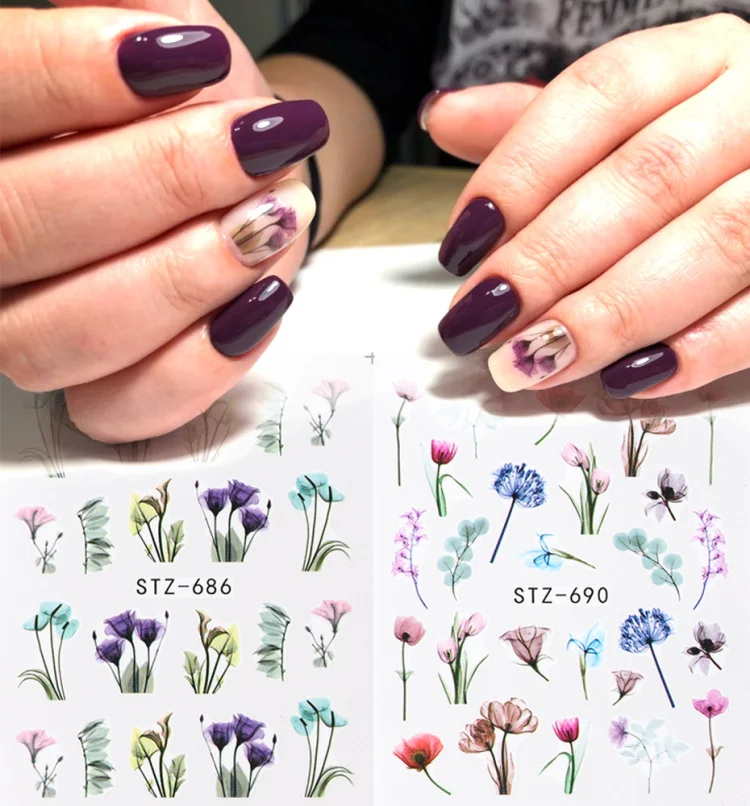 Дизайн ногтей слайдер цветок бабочка переводные наклейки для ногтей животные листья красочные фольги обертывание для маникюра дизайн LESTZ508-706
