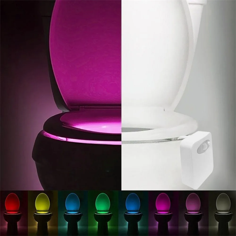 

Smart LED Human Motion Sensor Activated Toilet Night Light Bathroom With 8 Color Toilet Seat Lamp Automatic Sensor Seat Light