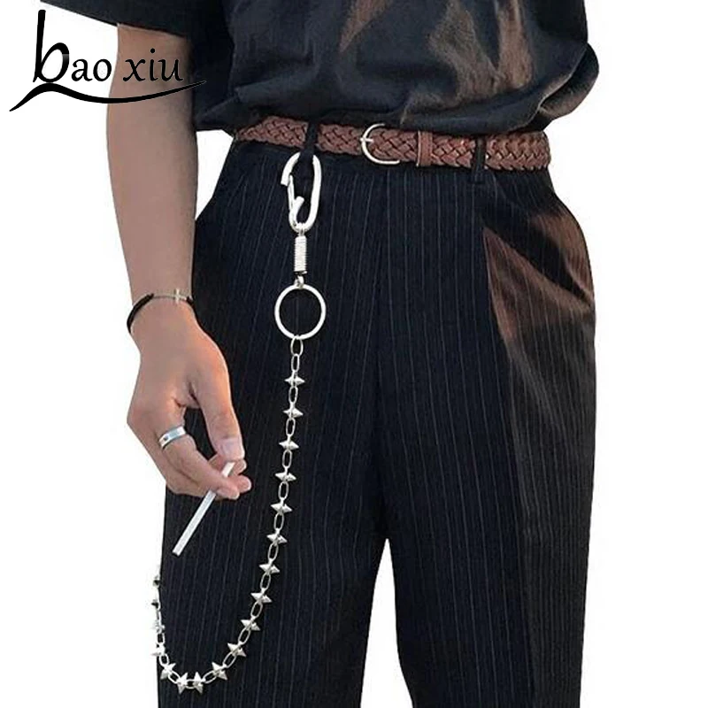 

2019 Long Metal Rivet Chain Rock Punk Trousers Hipster Pant Jean Keychain Ring Clip Keyring HipHop Accessories