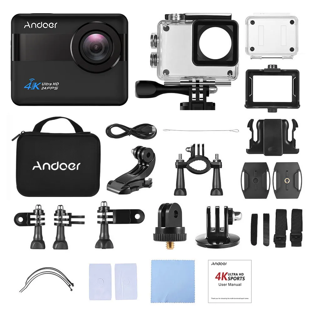 Andoer AN1 Спортивная Экшн-камера 4K WiFi 1080P 20MP Novatek 96660 чипсет 2,31 дюймов сенсорный экран Внешний микрофон Голосовая подсказка