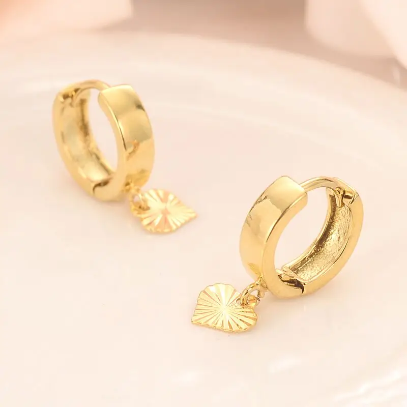 Solid Gold Gf Heart Drop Earrings Women 
