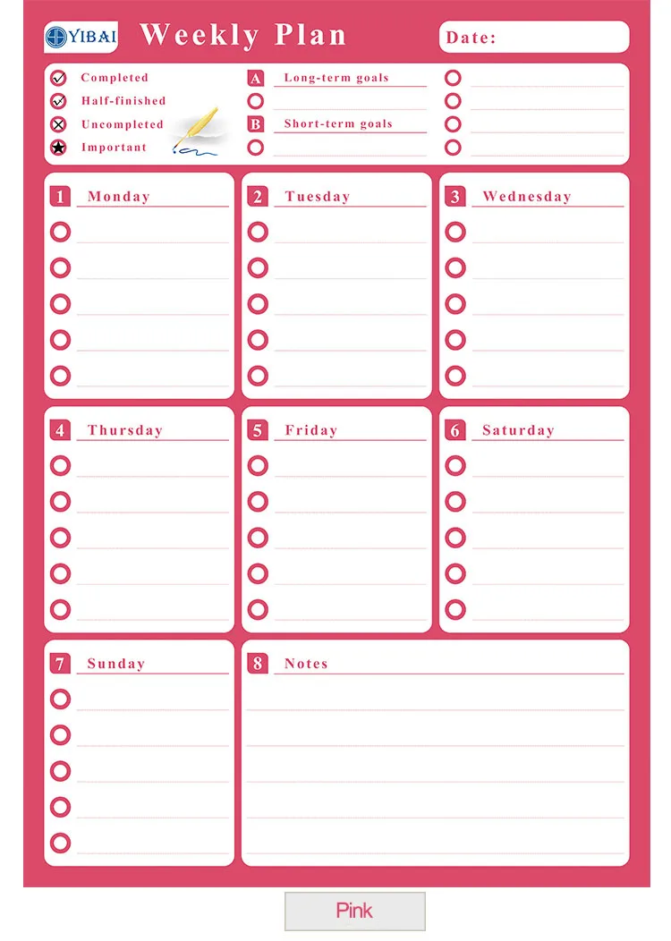 Yibay Еженедельный план магнитная доска, школьный офис стикер сухой стирание для дома холодильник доступны УФ лазерная печать 42*30 см