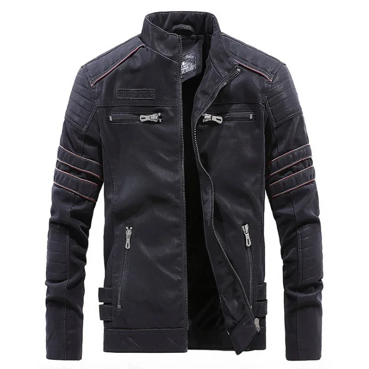 Новая модная зимняя мужская куртка со стоячим воротником, мотоциклетные кожаные куртки, вымытые Ретро велюровые кожаные куртки, мужские куртки - Цвет: black