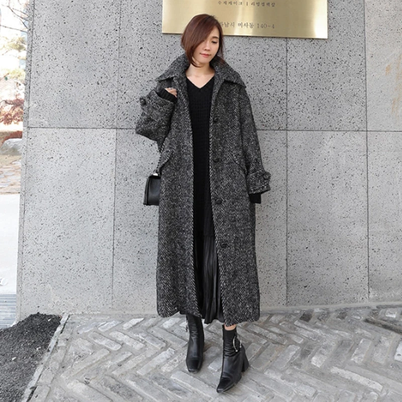 Женское зимнее пальто GETSPRING, однобортное, шерстяное пальто с длинными рукавами, утепленное, свободный крой, женское пальто, большие размеры, черное пальто