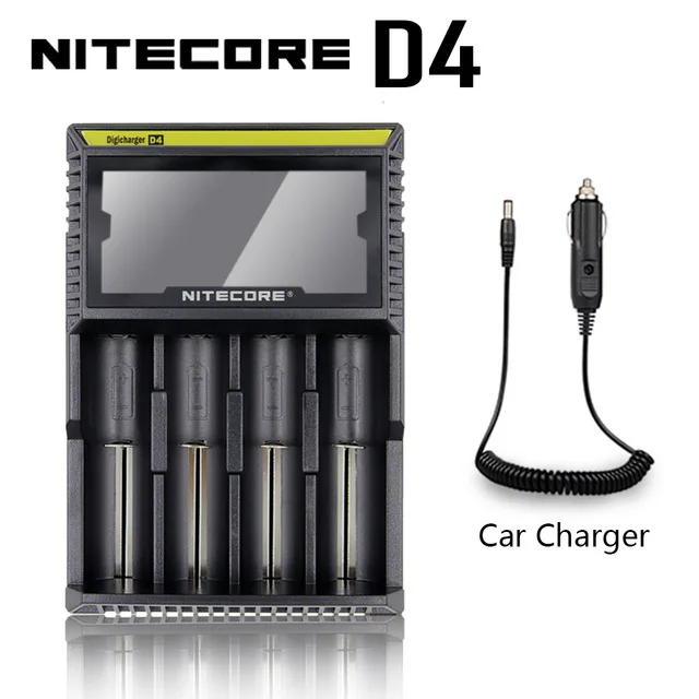 D4 and Car charger Оригинальное зарядное устройство Nitecore D4 D2 Digi Зарядное устройство ЖК-дисплей интеллигентая(ый) схема глобального страхования Li-Ion 18650 14500 16340 26650 Батарея Зарядное устройство - Цвет: D4 and Car charger