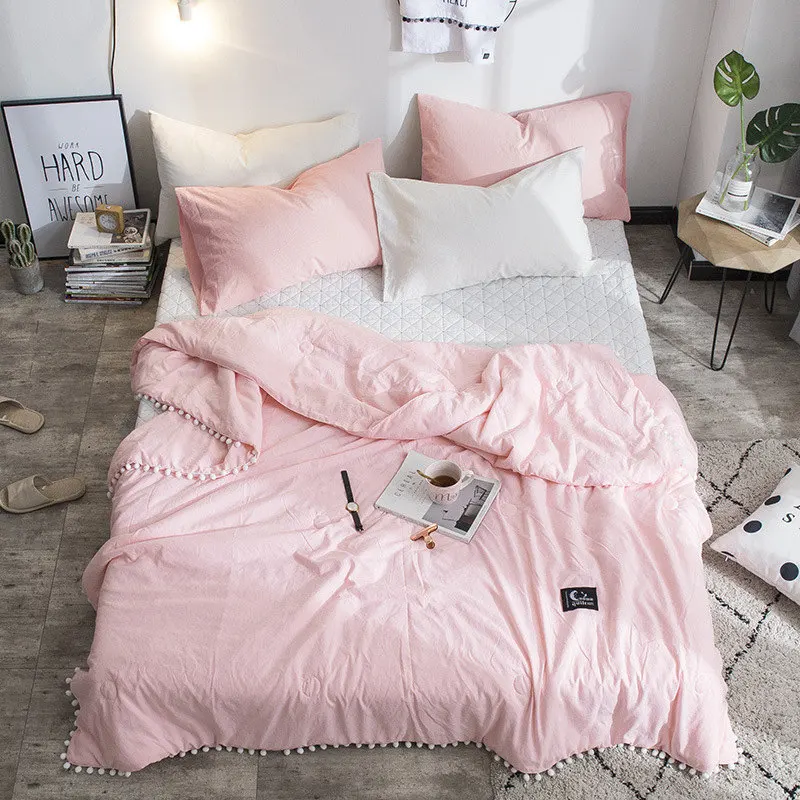 LOVINSUNSHINE мягкий розовый пледы одеяло с мячом одноцветное летнее одеяло пододеяльник Королева Размер CN01 - Цвет: pink