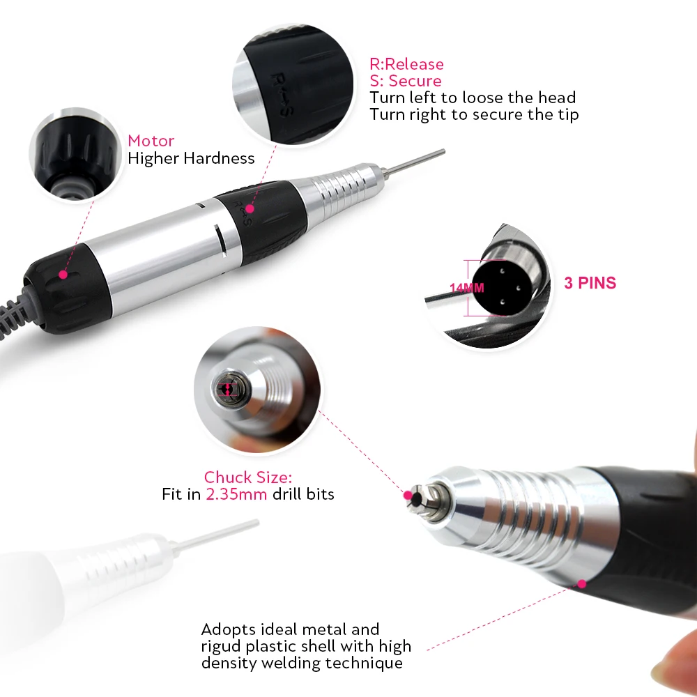 Online EN400 Pro Electric Nail Drill Machine Nail Art Equipment Manicure Pedicure Files Manicure accessories and tools handle Nails