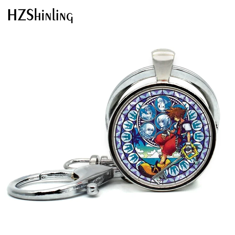 2017 Nuovo Arrivo Kingdom Hearts Portachiavi Fatti A Mano Rotondi Kingdom Hearts Gioielli Cupola In Vetro Art Photo Pendant Keychain