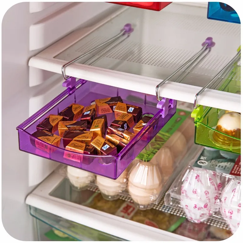 

Multipurpose Fridge Storage With Bins Plastic Solid Color Sliding Drawer Layer Tray Space Saver Shelf For Freezer Food Preserve