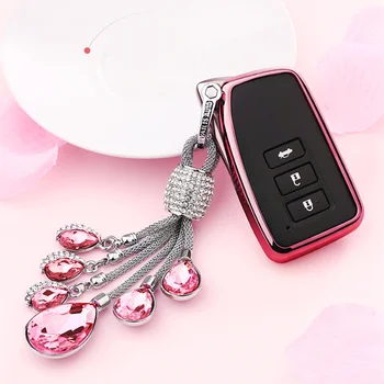 

2019 Soft TPU Car Key Case Auto Key Protection Cover For Lexus ES/RX/NX/RX200t nx200 Tears of the Sky Artificial Crystal Pendant