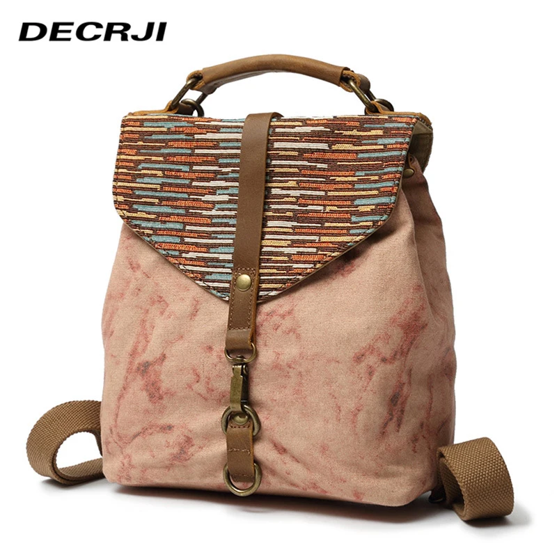 DECRJI Винтаж Для женщин рюкзак на плечо мешок холщовый высокое качество Bagpack школьные сумки для девочек-подростков женский рюкзак