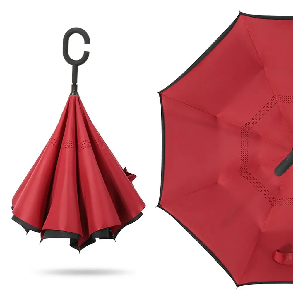 Перевернутый зонтик двойной слой обратный зонтик для автомобиля и наружного использования ветрозащитная УФ-защита с c-образной ручкой