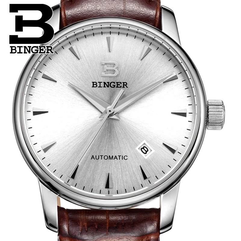 Switzerland watches men luxury brand18K gold Wristwatches BINGER business Mechanical Wristwatches leather strap B5005B 3