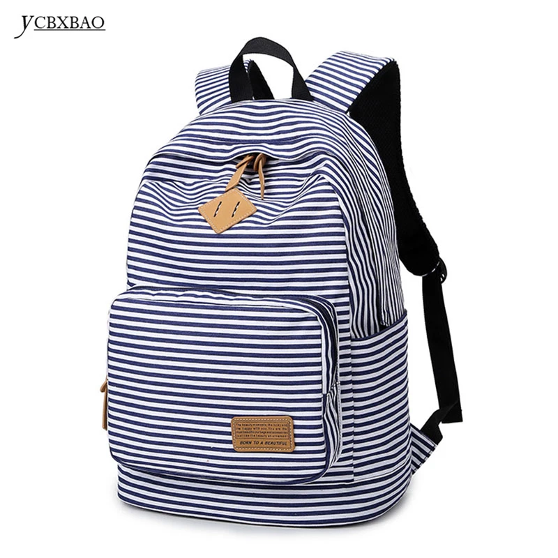 

YCBXBAO Canvas Stripe Backpacks Female Summer 2018 Student Fashion Large Female Travel Backpack for School;mochila femenina