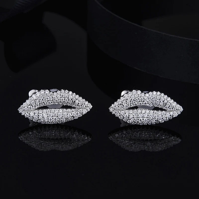 

Sweetie Pure 925 Sterling Silver AAA Zircon Love Kiss Stud Earring Red Lip YAO CHEN Women Wedding Jewelry