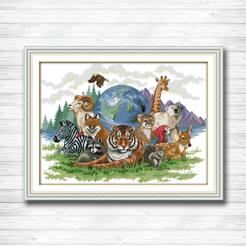 Animal world tiger horse bear sheep paintings Embroidery Sets Cross Stitch DMC 14CT 11CT Counted print on canvas Needlework kits | Дом и сад