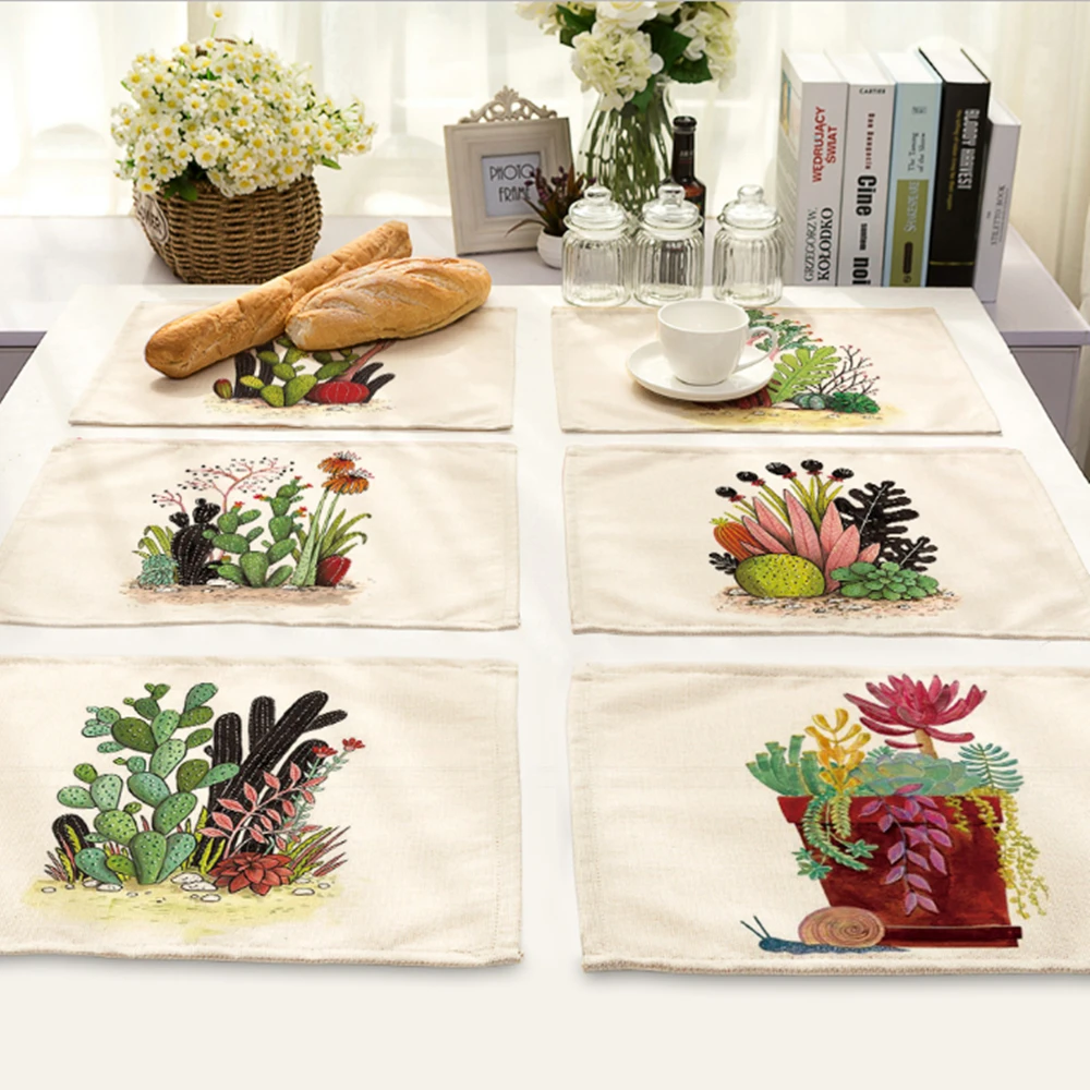 1pcs 42x32cm SHSEJA Cute flower placemat printed cotton and linen