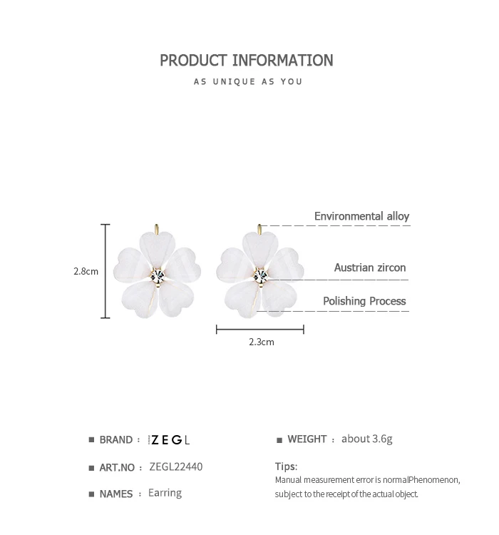 ZEGL Винтажные белые цветочные серьги Модные темпераментные лепестки серьги для женщин Персонализированные серьги