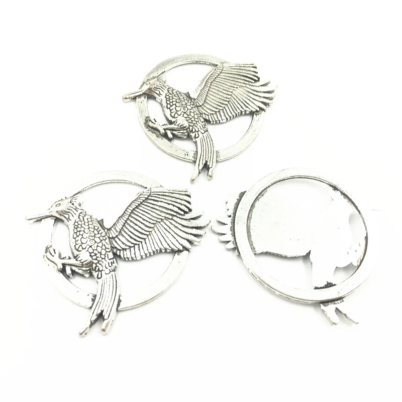 

5Pcs Vintage Metal Tibetan Silver Tone Pendants Bird In Round Animal Craft Fashion Jewelry DIY MakingFindings 40mm