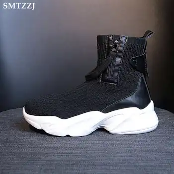 

Luxury Brand Fashion Designer Black Platform Soft thick Bottom Women Boots 2019 New Zipper Sock Shoes For Ladies Girl Street