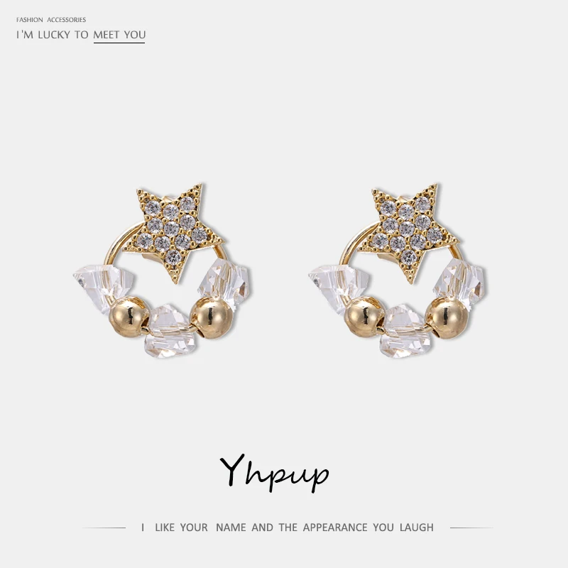 Yhpup трендовые AAA CZ шикарные геометрические изысканные серьги-гвоздики Роскошные хрустальные серьги Шарм для невесты ювелирное изделие подарок S925