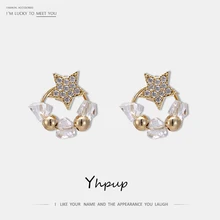 Yhpup трендовые AAA CZ шикарные геометрические изысканные серьги-гвоздики Роскошные хрустальные серьги Шарм для невесты ювелирное изделие подарок S925