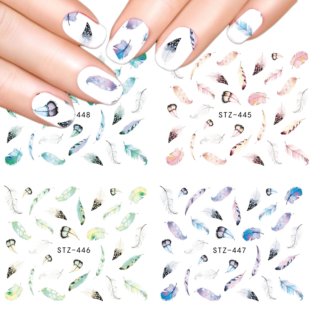 Aliexpress.com : Buy 1pcs Feather Designs Nail Decals Nail Art Water ...