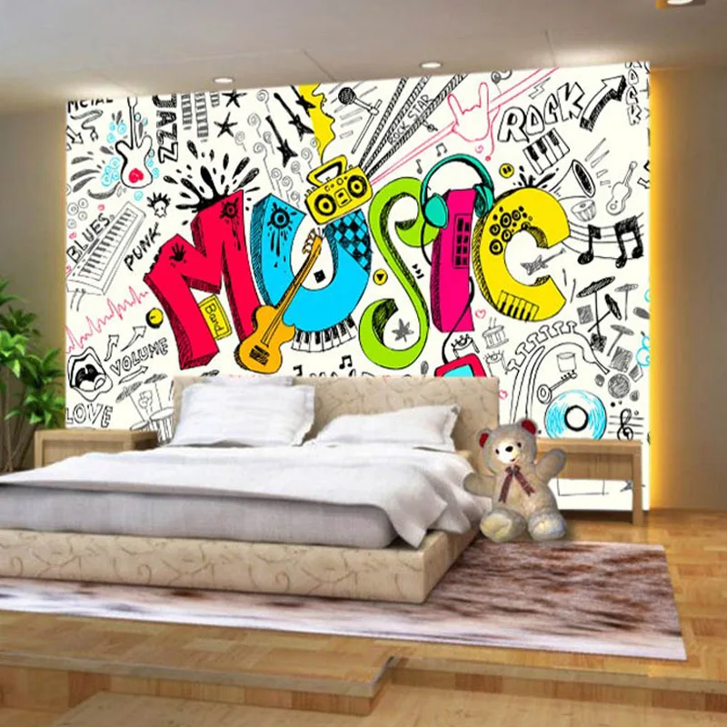 beibehang 3D large graffiti wall street music room coffee