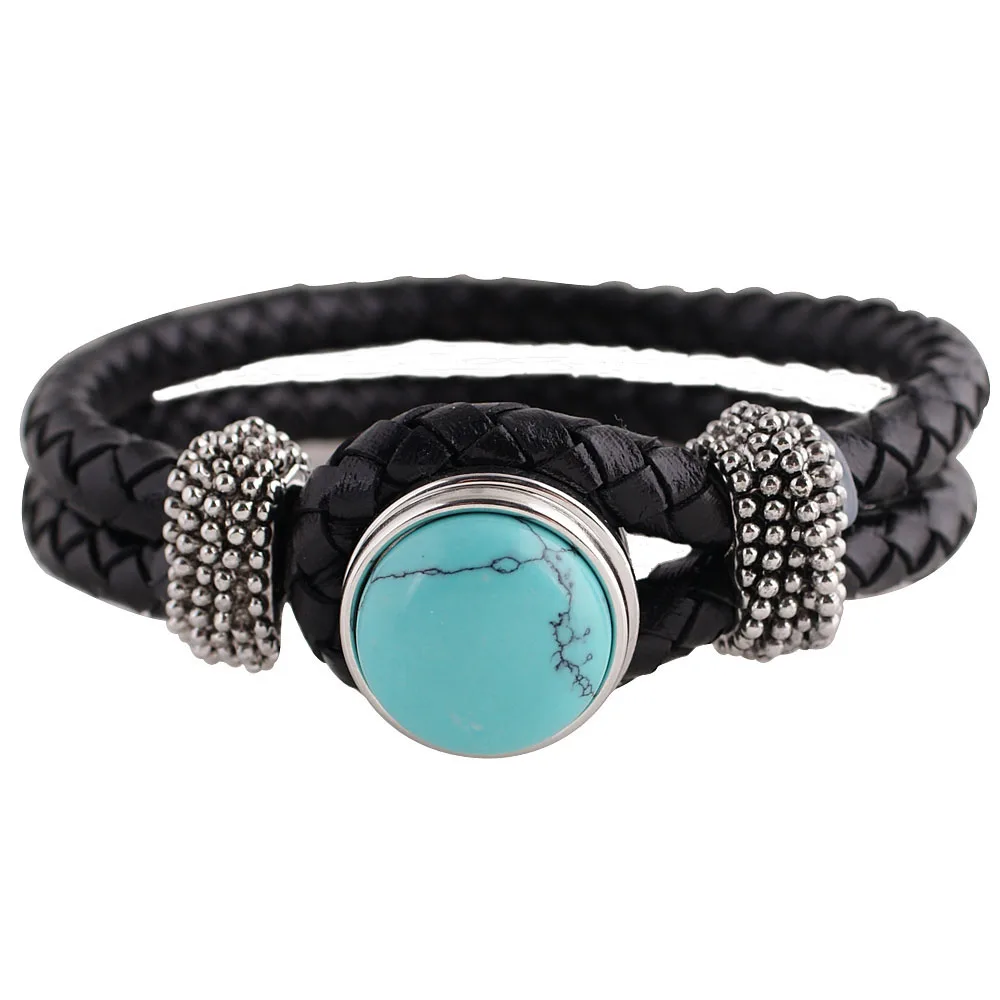 

Fashion Black Leather Bracelet Partnerbeads 23cm Snap Bracelets& Bangles Jewelry with 18MM Button Women men Snap Jewelry kb0801