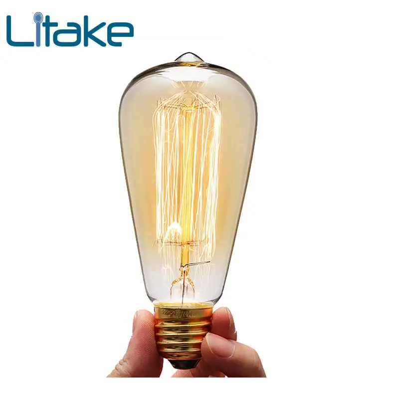 Litake 40W E27 220 240V Эдисона лампочки ретро желтый свет W накаливания лампы кофейного