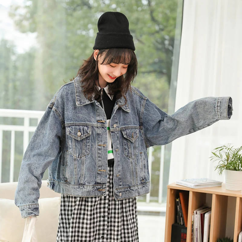 Vestes Denim Boyfriend Veste Single Vintage Lâche Blousons En Manches Style Jean Bleu Nouveau Breasted 2019 Longues Printemps À qYxIHWwAf6